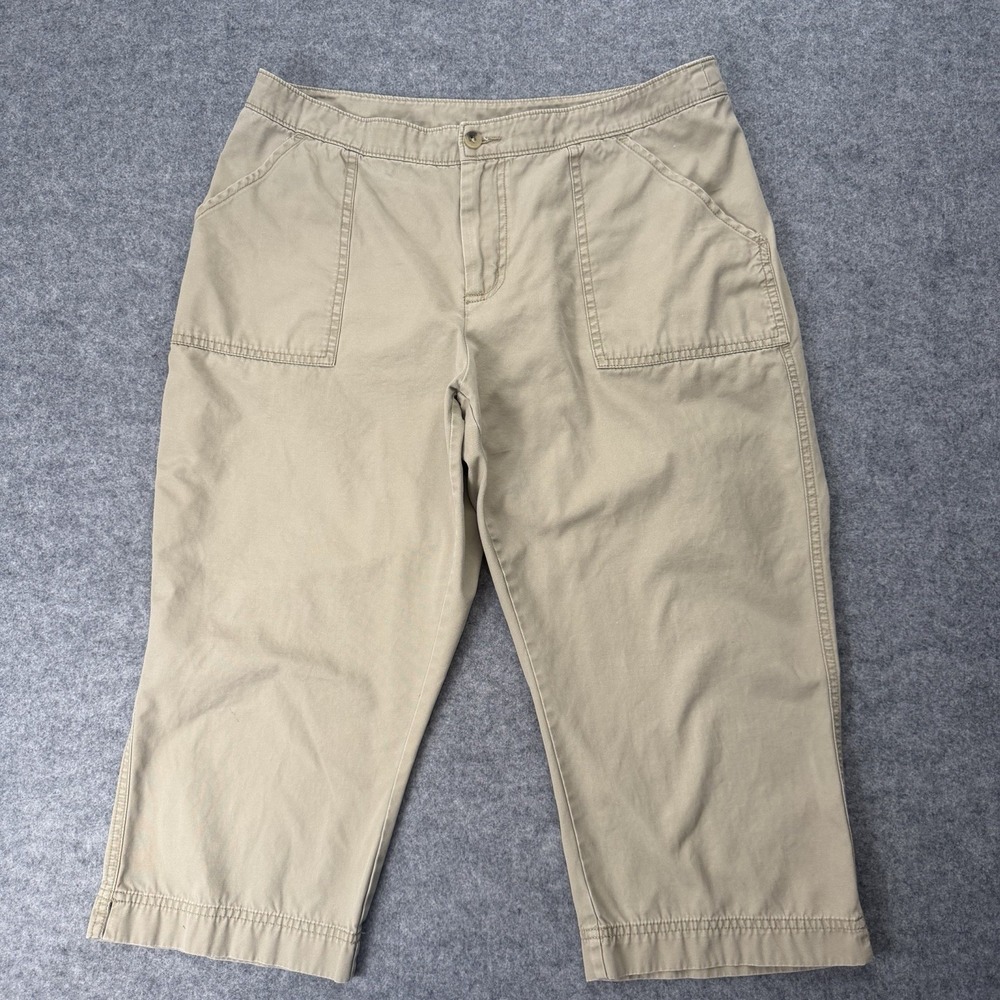 Woolrich Womens Khaki Capri Crop Pants 1412 Beige Cotton Twill Size L 34 Waist